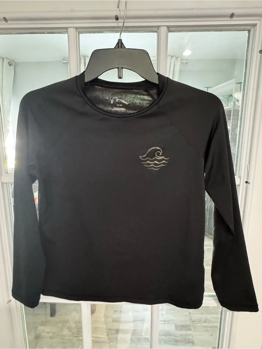 Girls Black Long-Sleeve Swim Shirt - Wave Logo